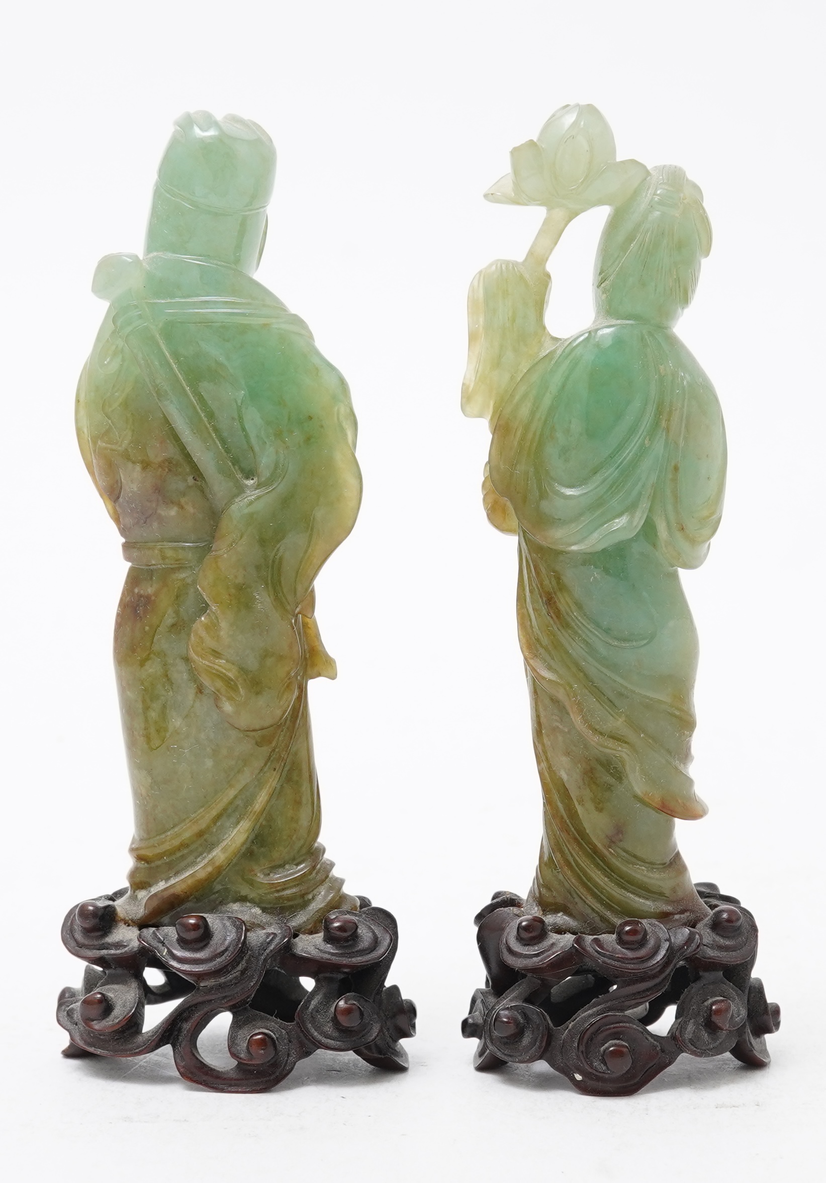Possibly retailed by Cartier, a pair of Chinese jadeite figures, early 20th century